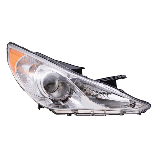 Brock Replacement Passengers Halogen Headlight Combination Headlamp with Dark Chrome Housing Compatible with 11-14 Sonata 921023Q100