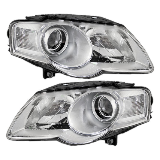 Brock Replacement Driver and Passenger Halogen Headlights Headlamps Compatible with 3C0941005AE 3C0941006AE