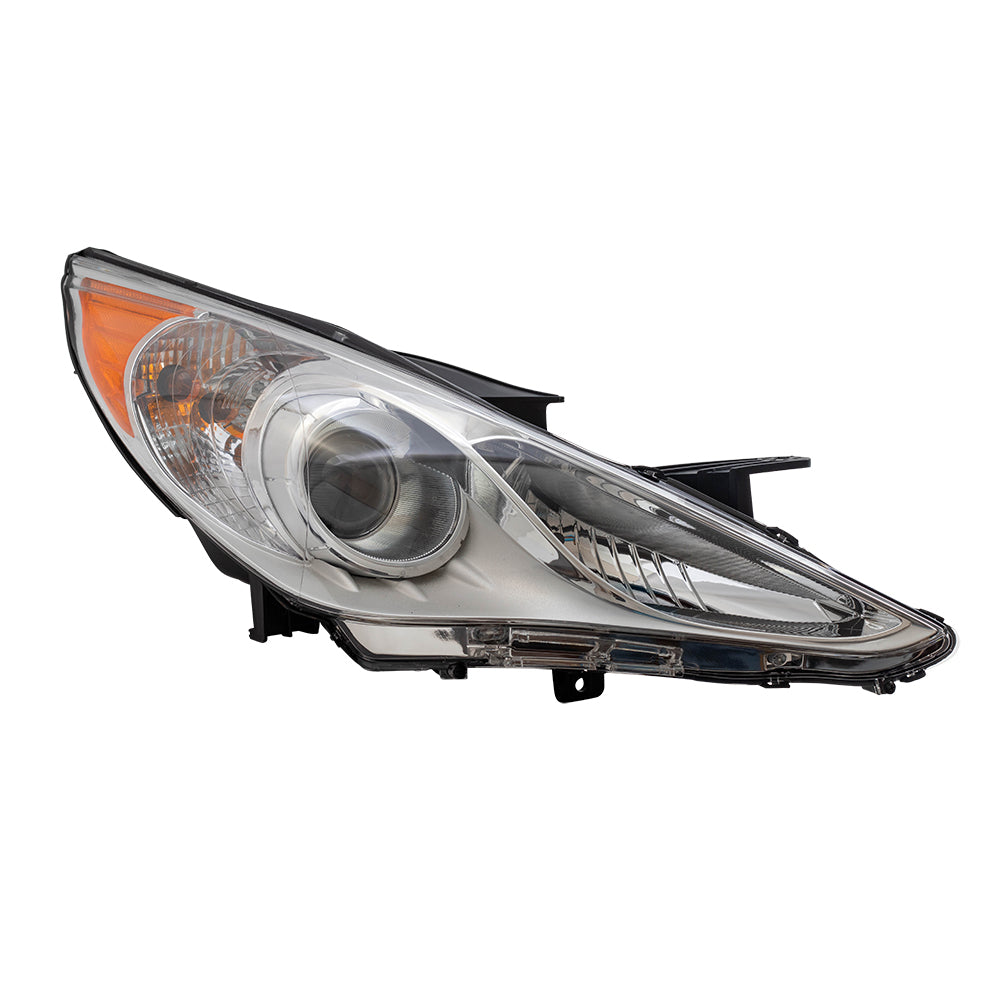 Brock Replacement Passengers Headlight Headlamp with Bright Chrome Housing Compatible with 2011-2014 Sonata 92102-3Q000