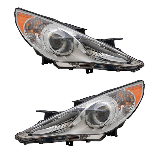 Brock Replacement Driver and Passenger Headlights Headlamps with Bright Chrome Housing Compatible with 2011-2014 Sonata 921013Q000 921023Q000