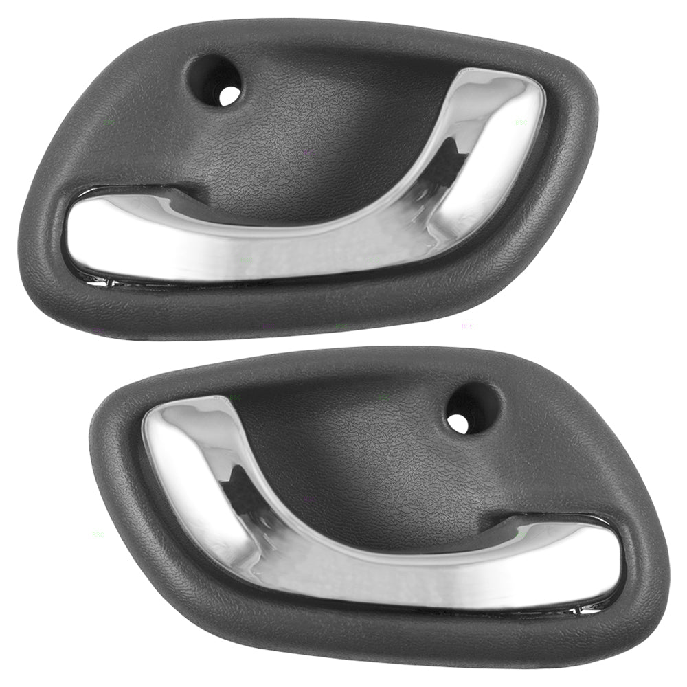 Brock Replacement Driver and Passenger Side Inside Door Handles with Gray Base and Chrome Lever Compatible with 1995-2002 Suzuki Esteem/ 1999-2005 Suzuki Grand Vitara/ 1999-2004 Chevrolet Tracker