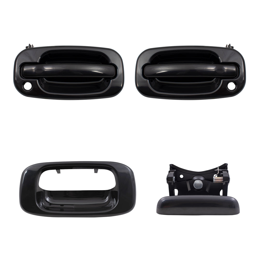 Brock Replacement Front Driver and Passenger Side Outside Door Handles, Tailgate Handle and Tailgate Handle Bezel 4 Piece Set Compatible with 1999-2007 Silverado & 1999-2007 Sierra