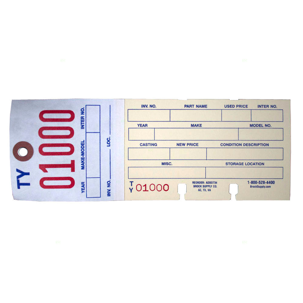 1000 Pc Box 2-Part Notched Inventory Tags 8 1/4" x 3" Reinforced Metal Eyelet w/ Wire, Laundry Pen & Brockmark Marker