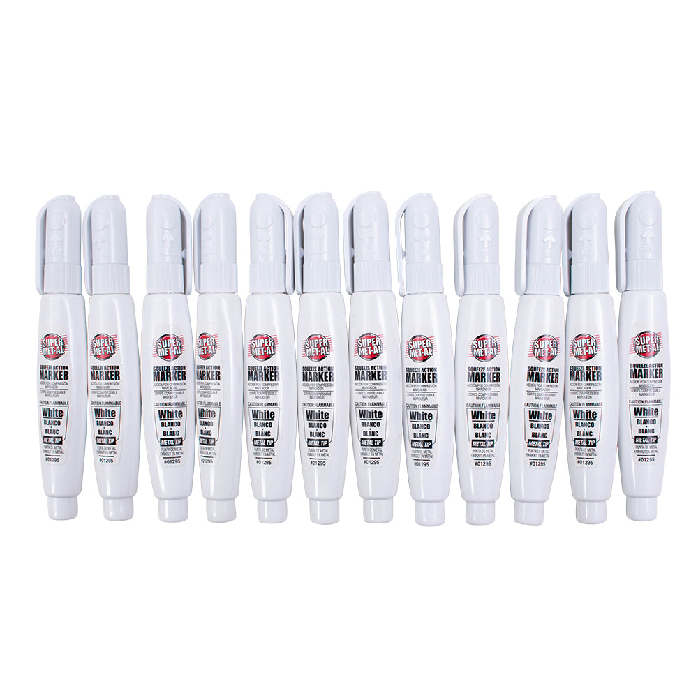 12 Pc Set White Fine Tip 1.4mm Stroke Super Met-Al Paint Marker Pens Metal Stone Glass Rubber Plastic Weatherproof Industrial Auto Art Trade