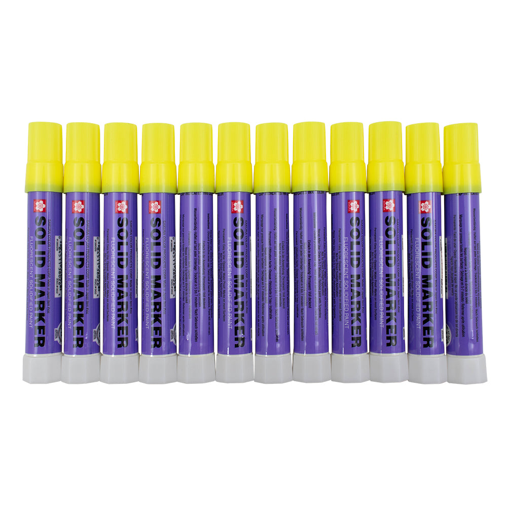 Sakura Solid Paint Markers 12 Piece Set Dozen Fluorescent Yellow Auto Art Car Dealer Twist Up for Indoor & Outdoor Various Surfaces 14F-392F