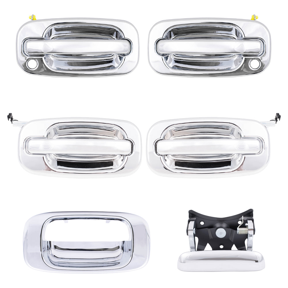 Brock Replacement Front and Rear Outside Door Handles, Tailgate Handle and Tailgate Handle Bezel 6 Piece Set Compatible with 1999-2007 Silverado & 1999-2007 Sierra Crew Cab ONLY