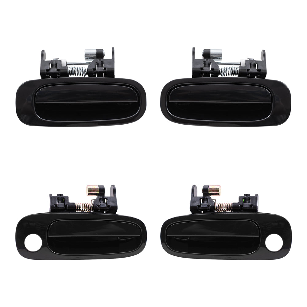 Brock Replacement Driver and Passenger Side Outside Door Handles Paint to Match Black 4 Piece Set Compatible with 1998-2002 Corolla & 1998-2002 Prizm