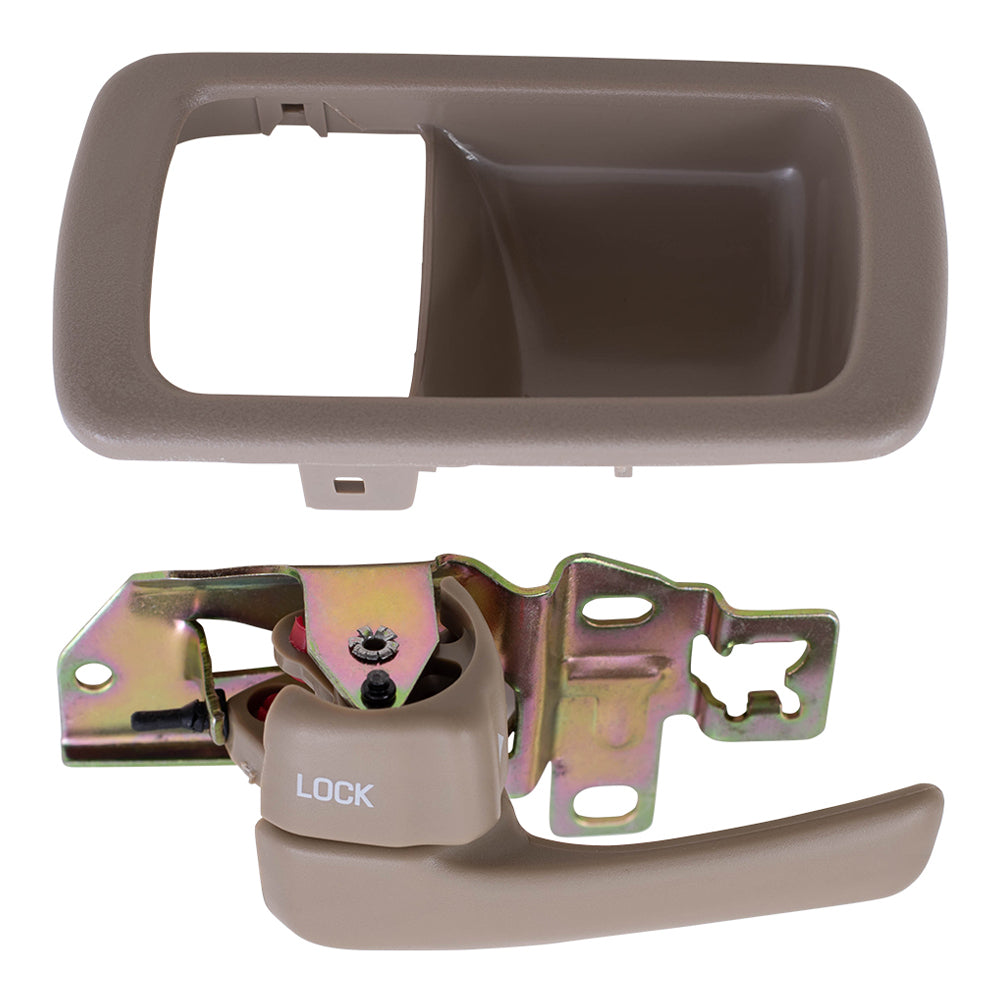 Brock Replacement Drivers Inside Interior Inner Beige Door Handle with Trim Bezel Compatible with 92-96 Camry 69278-32050-S4 69206-32071-J0