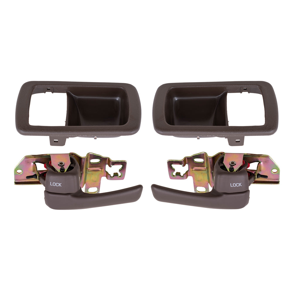 Brock Replacement 4 Pc Set Inside Door Handles with Bezels Brown Compatible with 92-96 Camry