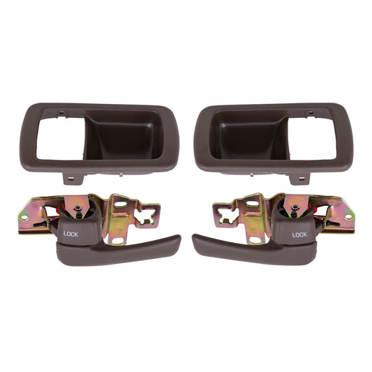 Brock Replacement 4 Pc Set Inside Door Handles with Bezels Brown Compatible with 92-96 Camry