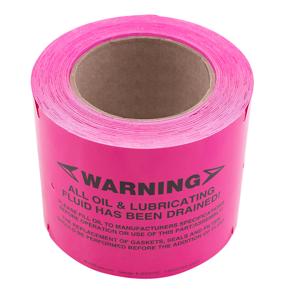 250 Pc Box Pink "Warning - Fluids Drained" Pre-Installation Tags 4" x 5 1/2" Weatherproof Polysteel Labels for Auto Repair Shop Salvage