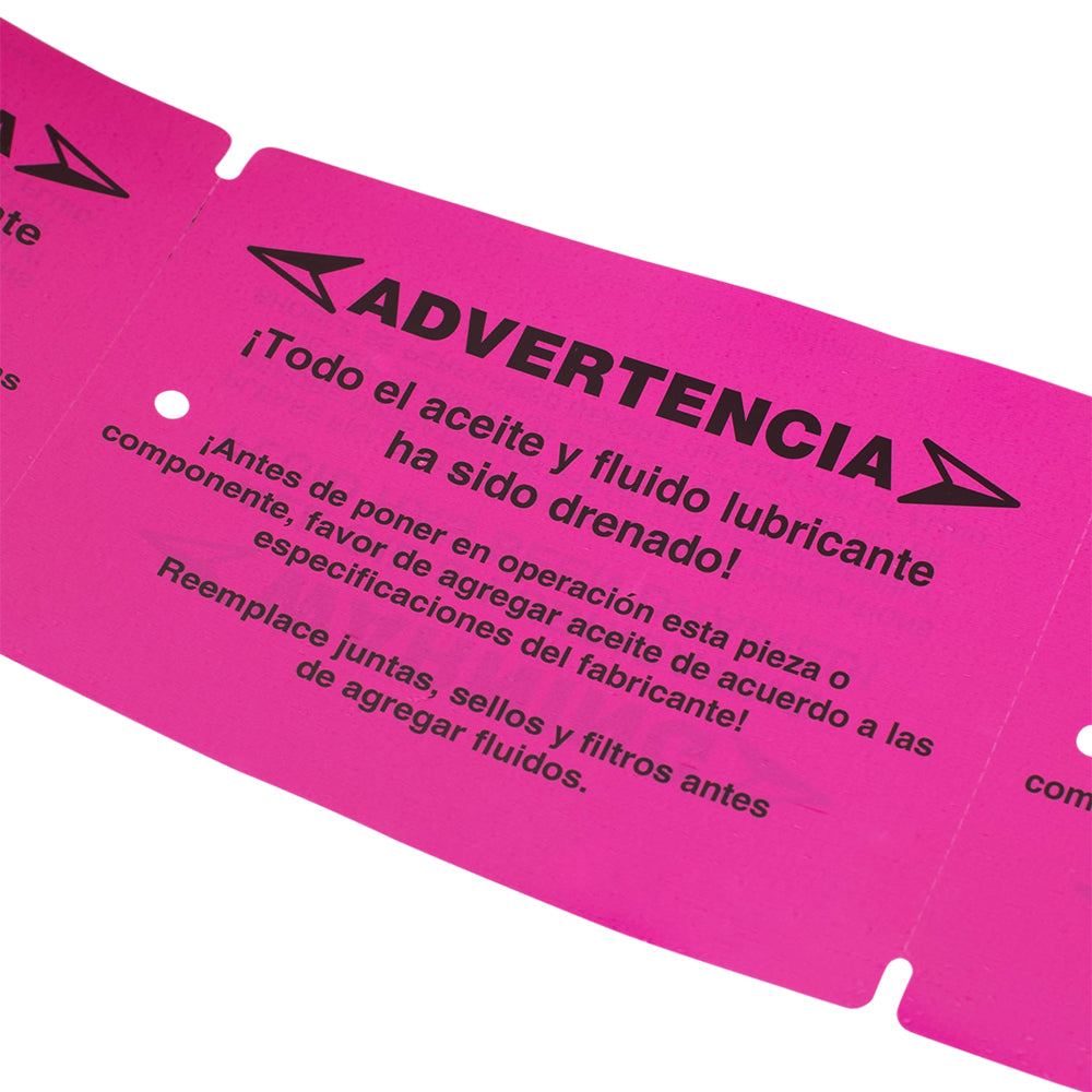 250 Pc Box Pink "Warning - Fluids Drained" Pre-Installation Tags 4" x 5 1/2" Weatherproof Polysteel Labels for Auto Repair Shop Salvage