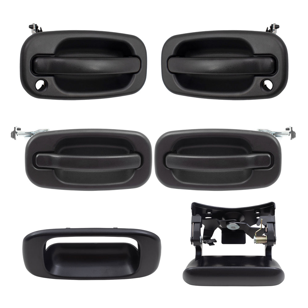 Brock Replacement Front and Rear Outside Door Handles, Tailgate Handle and Tailgate Handle Bezel 6 Piece Set Compatible with 2001-2007 Silverado & 2001-2007 Sierra Crew Cab ONLY