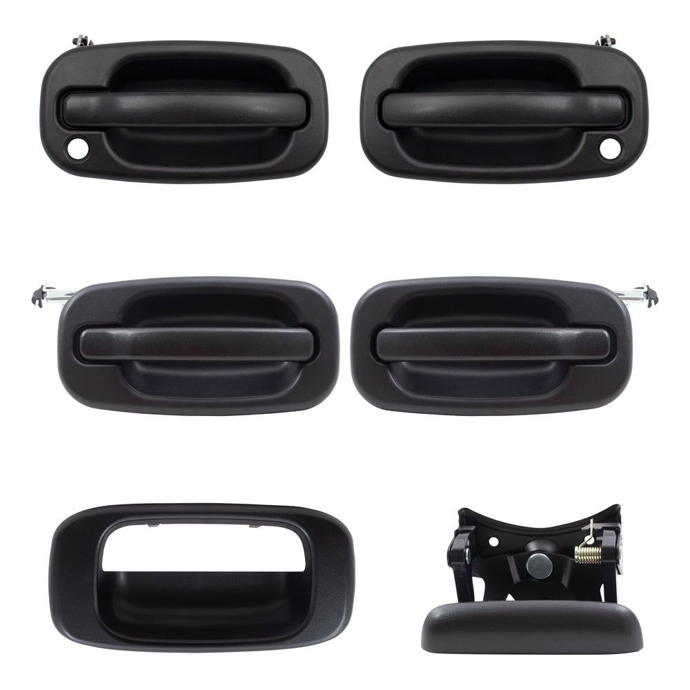 Brock Replacement Front and Rear Outside Door Handles, Tailgate Handle and Tailgate Handle Bezel 6 Piece Set Compatible with 2001-2007 Silverado & 2001-2007 Sierra Crew Cab ONLY