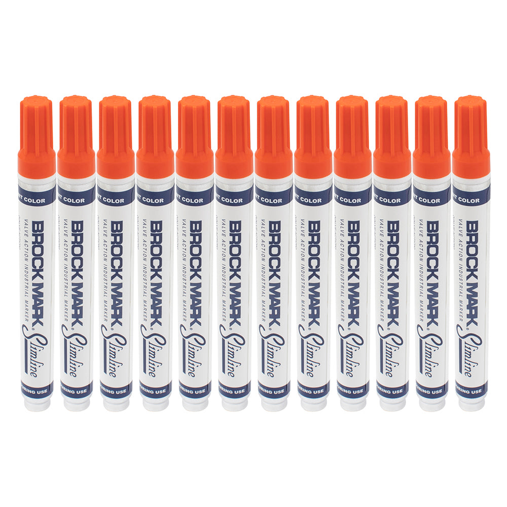 12 Pc Set Orange Brockmark Slimline Industrial Paint Markers Opaque Gloss Pen Metal Wood Plastic Glass for Auto Construction Arts Home