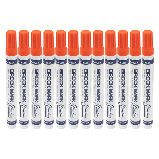 12 Pc Set Orange Brockmark Slimline Industrial Paint Markers Opaque Gloss Pen Metal Wood Plastic Glass for Auto Construction Arts Home