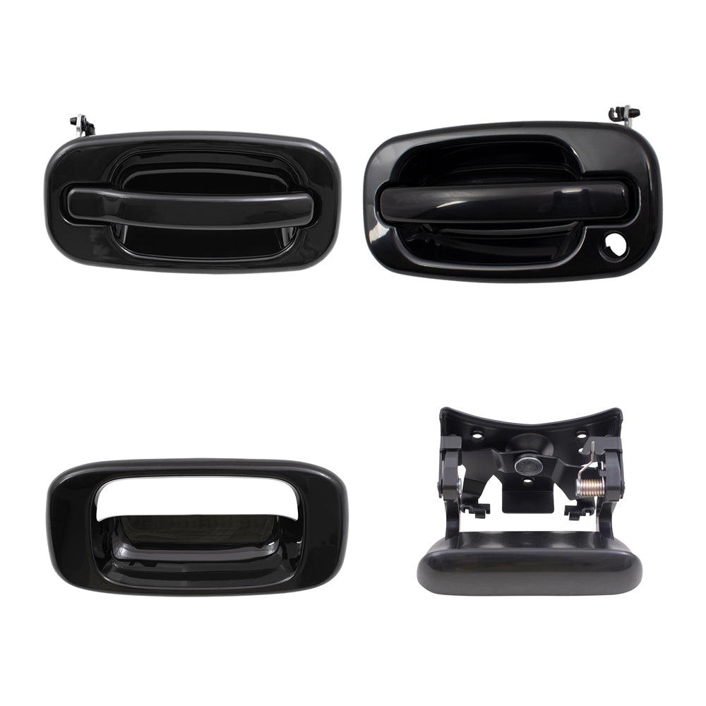 Brock Replacement Front Driver and Passenger Side Outside Door Handles, Tailgate Handle and Tailgate Handle Bezel 4 Piece Set Compatible with 1999-2007 Silverado & 1999-2007 Sierra