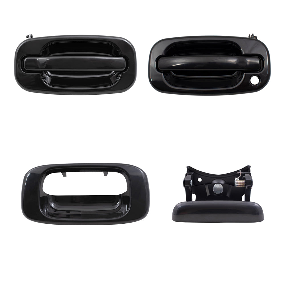 Brock Replacement Front Driver and Passenger Side Outside Door Handles, Tailgate Handle and Tailgate Handle Bezel 4 Piece Set Compatible with 1999-2007 Silverado & 1999-2007 Sierra