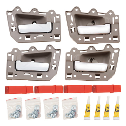 Brock Replacement Set of 4 Beige with Chrome Inside Door Handle Repair Kits Compatible with 05-10 Grand Cherokee 1EG891J3AA 1BC141J3AA