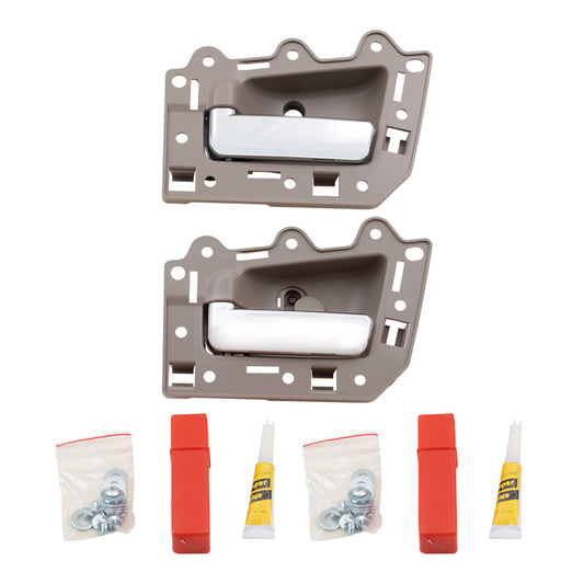 Brock Replacement Set of 2 Drivers Beige & Chrome Inside Interior Inner Door Handle Repair Kits Compatible with 05-10 Grand Cherokee 1EG891J3AA 5HR371J3AN