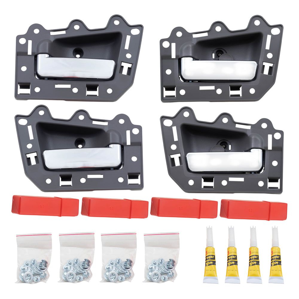 Brock Replacement 4 Pc Set Inside Door Handles Gray with Chrome Compatible with 05-10 Grand Cherokee