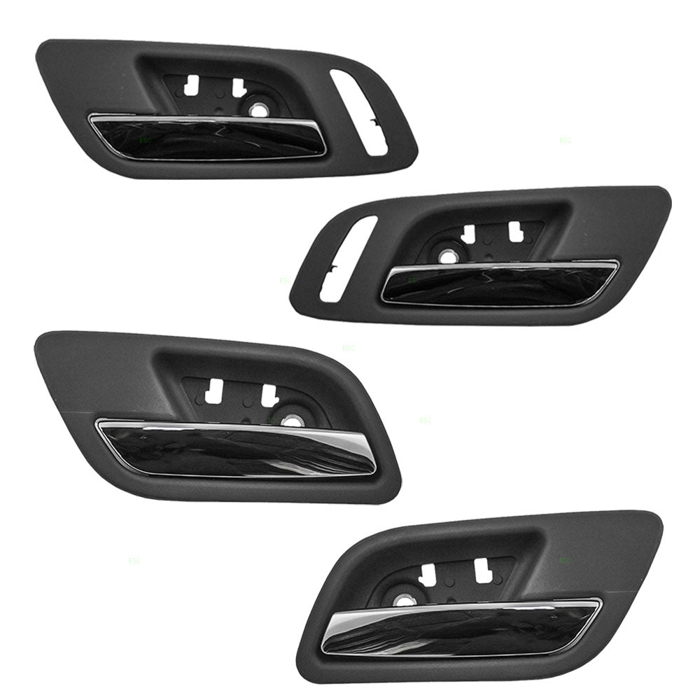 Brock Replacement 4 Pc Set Inside Door Handles Chrome Lever Black Housing Compatible with Silverado Sierra Escalade Suburban Tahoe Yukon 15935954 15947936 15939073 15939084