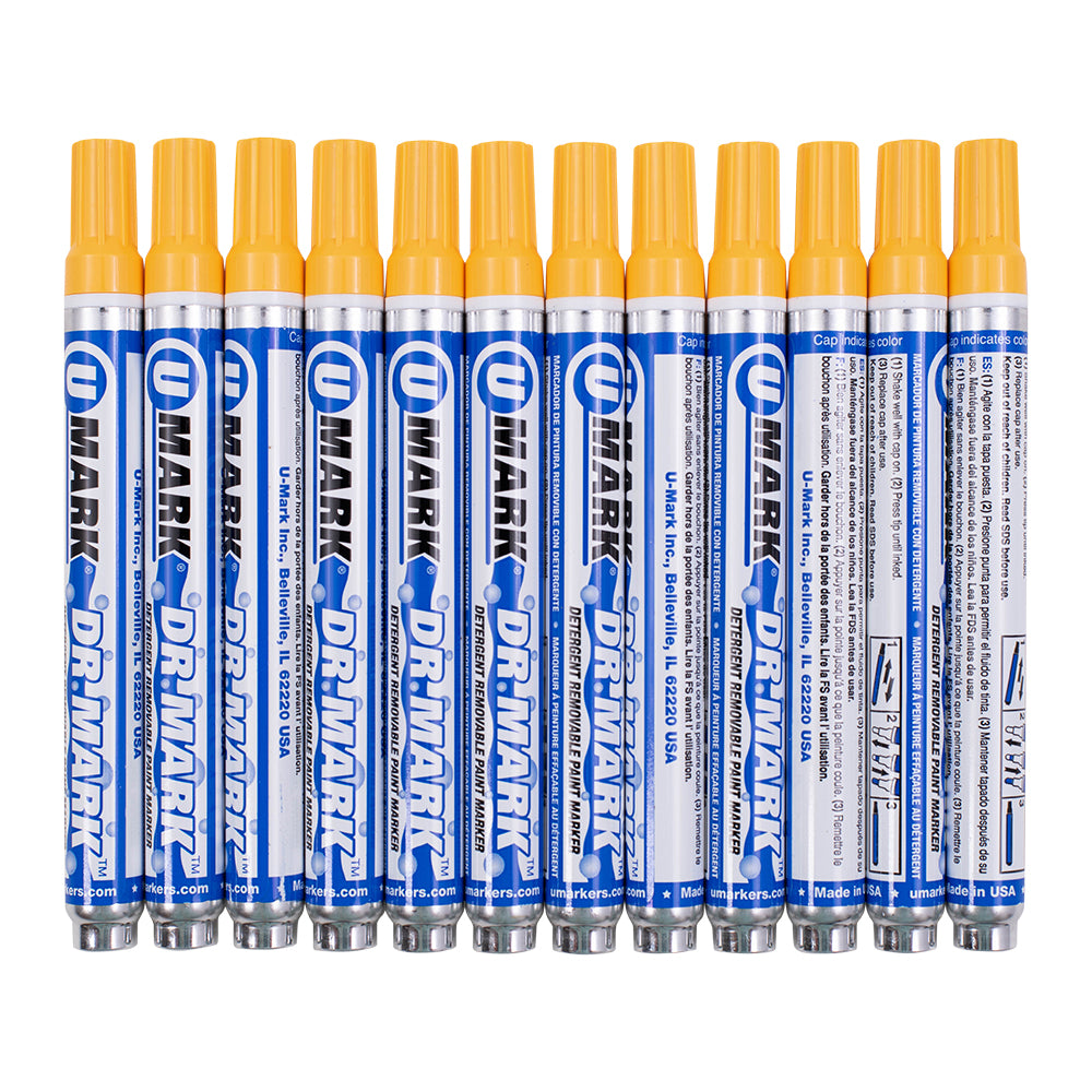 UMARK DR.MARK Detergent Removable Paint Markers 1 Dozen Yellow Medium Tip 2mm