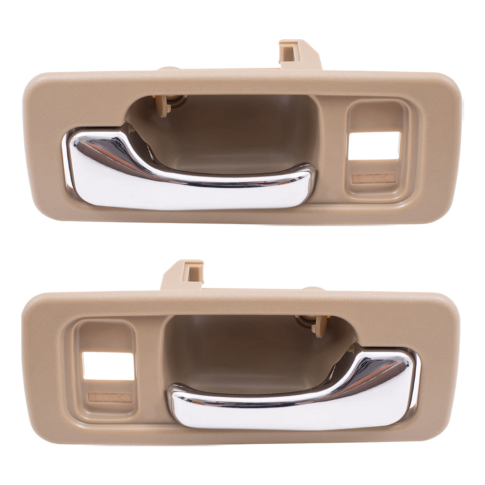 Brock Replacement Pair Set Front Inside Tan & Chrome Power Door Handles w/ Lock Hole Compatible with Accord Sedan 72165SM4003ZE 72125SM4003ZE