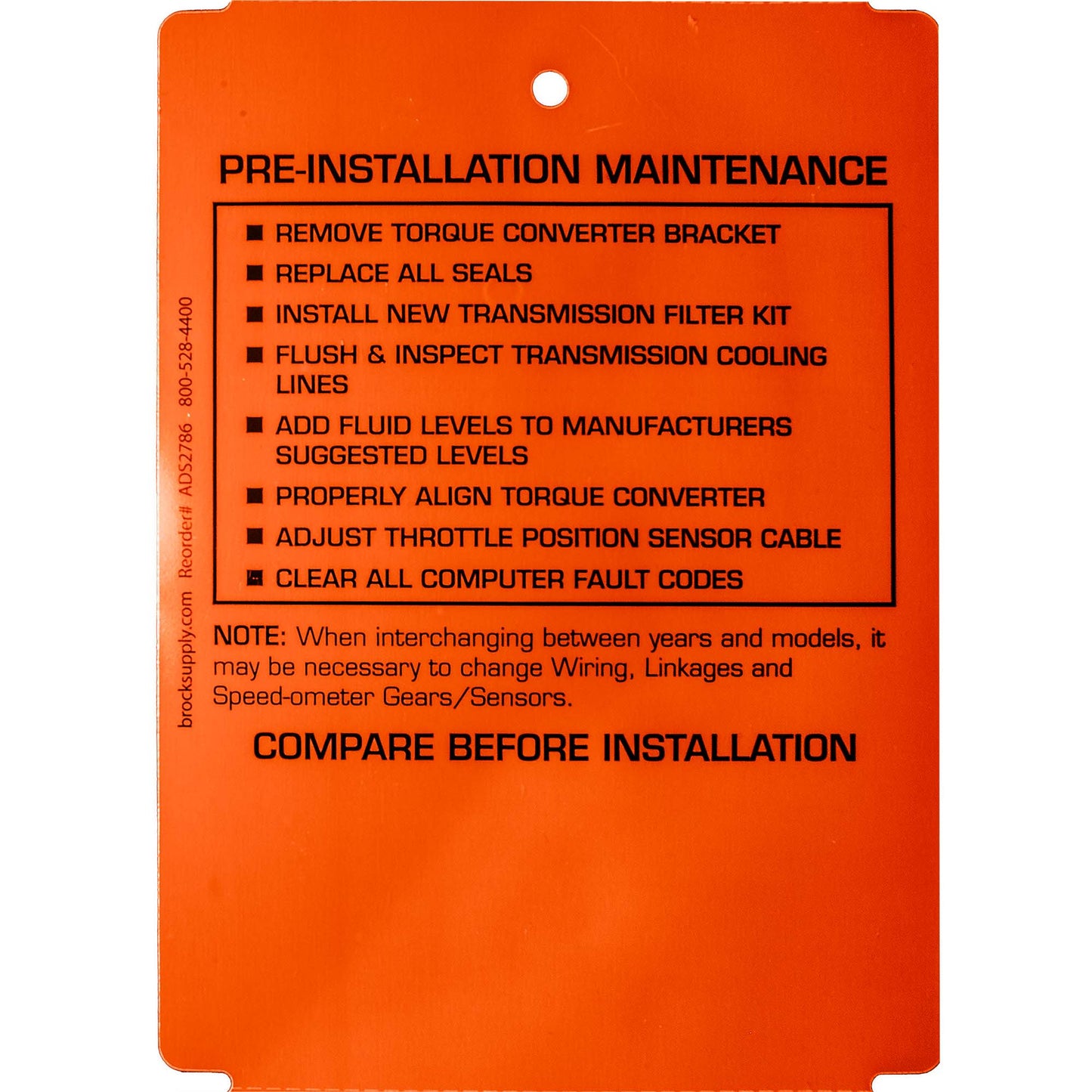 250 Pc Box Used Automatic Transmission Pre-Installation Tags 4" x 5 1/2" Weatherproof Polysteel Label for Auto Shop Repair Salvage Recycling