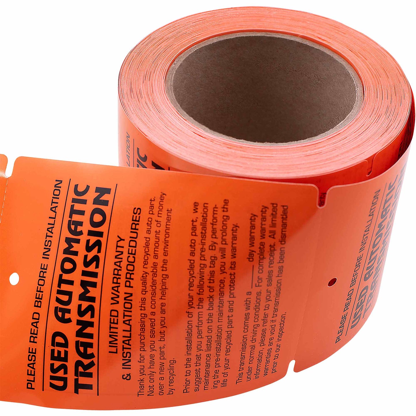 250 Pc Box Used Automatic Transmission Pre-Installation Tags 4" x 5 1/2" Weatherproof Polysteel Label for Auto Shop Repair Salvage Recycling